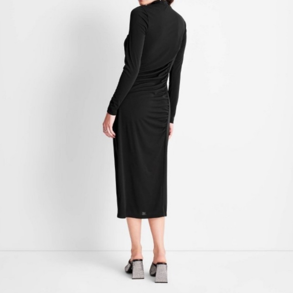Future Collective Kahlana Barfield Brown Mock Neck Ruched LS Dress, XL, Black - Picture 3 of 5